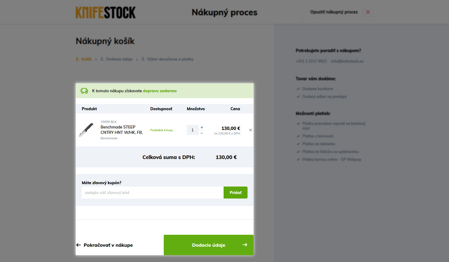 juhend kuidas osta knifestock.sk - ostukorv